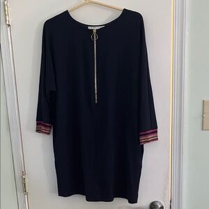 Trina Turk Navy Dress with Gold Ring Zip Pull